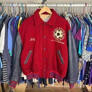 Vintage 1987 Deerfoot Bay State Eastern Mass Soccer Champions Varsity Wool & Lea